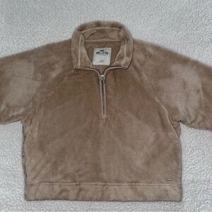 Hollister fuzzy fleece quarter half zip beige tan mock neck sweater pullover S